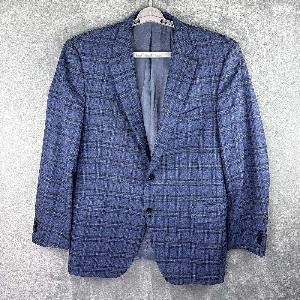 Peter Millar Sport Coat Mens 46T Blue 100% Wool Plaid 2 Button Dual Vent